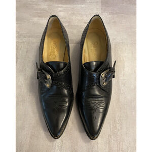 Vintage Nine West Ankle Boots Womens 6 Black Leather Buckle Pointed Toe